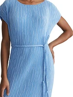 Pleated Belted Midi-Dress