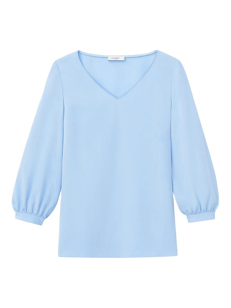 Lantern-Sleeve V-Neck Blouse