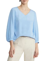 Lantern-Sleeve V-Neck Blouse