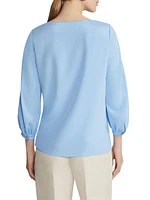 Lantern-Sleeve V-Neck Blouse