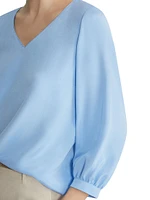 Lantern-Sleeve V-Neck Blouse