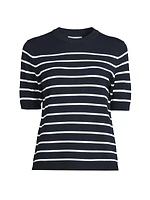 Matte Crepe Striped Short-Sleeve Sweater