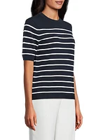 Matte Crepe Striped Short-Sleeve Sweater