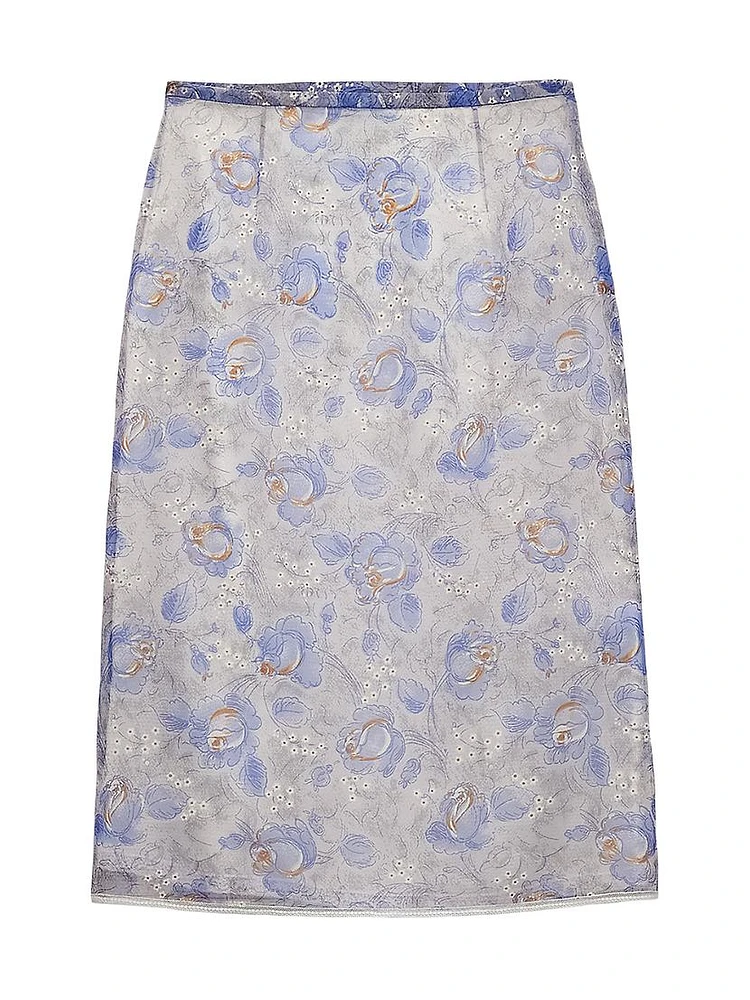 Printed Nylonette Midi-Skirt