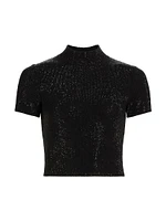 Mock Neck Hotfix Crystal T-Shirt