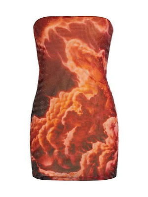 Hotfix Cloud Print Strapless Minidress