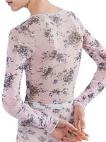 Printed Stretch Tulle Bodysuit