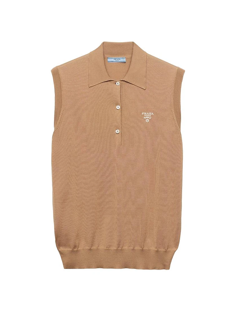 Sleeveless Silk Polo Shirt