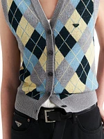 Wool Vest Top with an Argyle Pattern