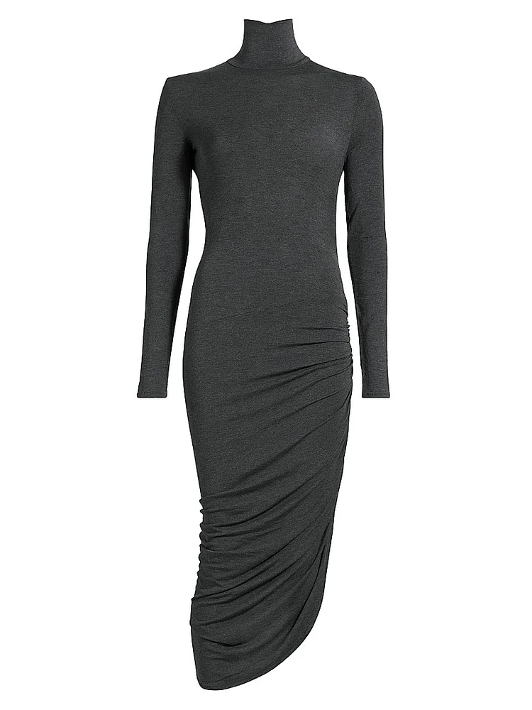 Draped Turtleneck Midi-Dress