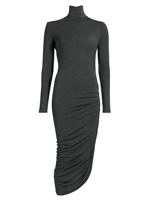 Draped Turtleneck Midi-Dress