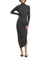 Draped Turtleneck Midi-Dress