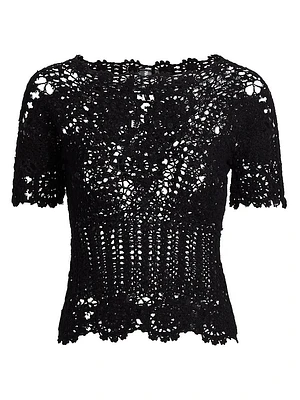 Cotton Crochet Short-Sleeve T-Shirt