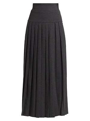 Pleated Cotton-Blend Maxi Skirt