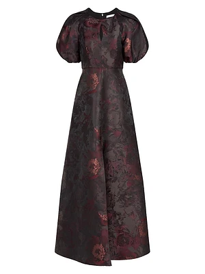 Delfina Floral Puff-Sleeve Gown