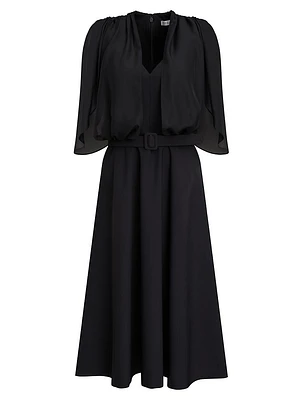 Deanna Crepe-Chiffon V-Neck Midi-Dress