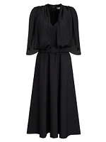 Deanna Crepe-Chiffon V-Neck Midi-Dress