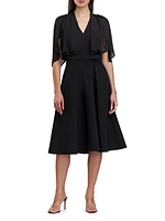 Deanna Crepe-Chiffon V-Neck Midi-Dress