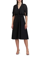 Deanna Crepe-Chiffon V-Neck Midi-Dress