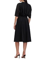 Deanna Crepe-Chiffon V-Neck Midi-Dress