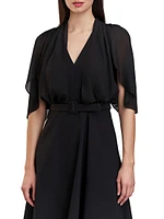 Deanna Crepe-Chiffon V-Neck Midi-Dress