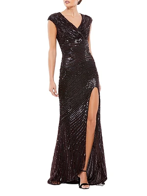 Sequined Cap-Sleeve Gown