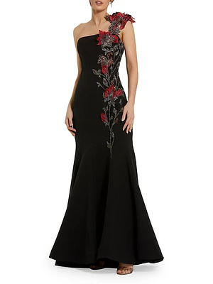 Embellished Floral Crepe Mermaid Gown