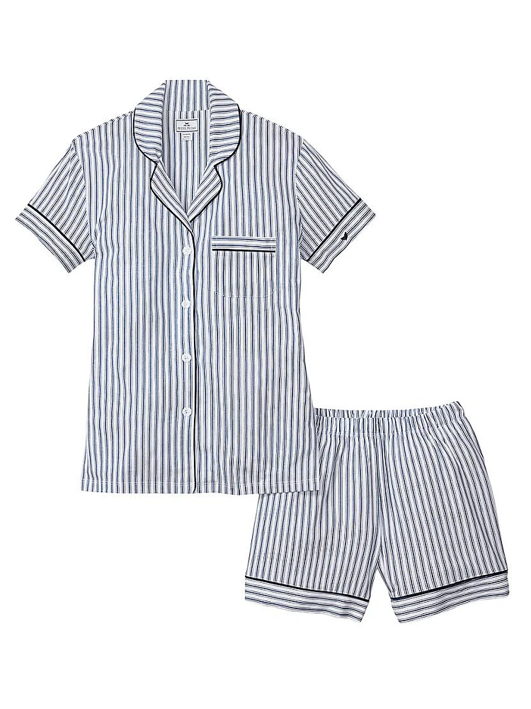 French Ticking 2-Piece Cotton Pajama Shorts Set