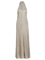 Slinky Button-Back Halter Gown