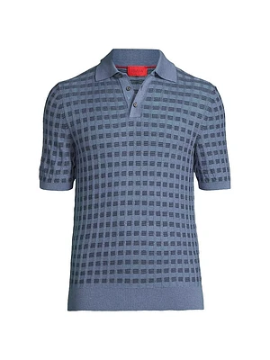 Silk-Cashmere-Wool Jacquard Polo Shirt