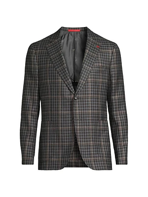 Damier Check Wool-Blend Two-Button Suit Jacket