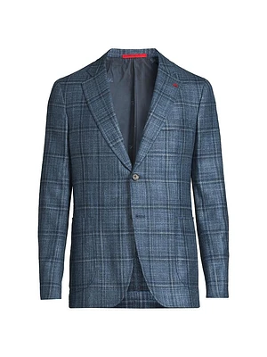 Check Wool-Blend Two-Button Blazer