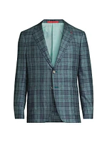 Check Wool-Blend Two-Button Blazer