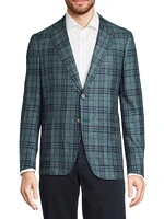 Check Wool-Blend Two-Button Blazer