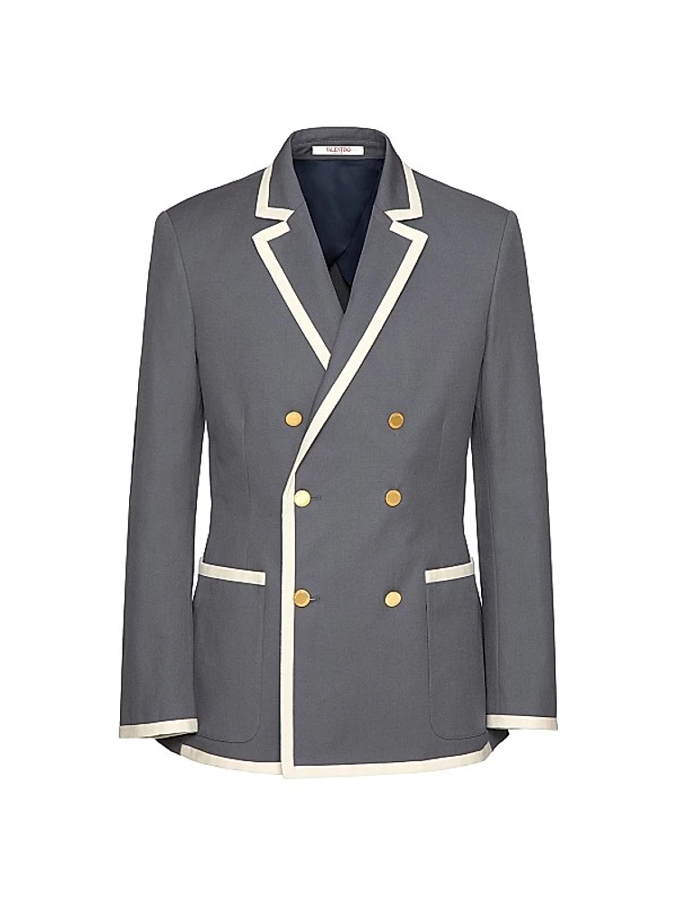 Double-Breasted Jacket in Stretch Cotton Canvas