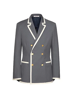 Double-Breasted Jacket in Stretch Cotton Canvas