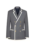 Double-Breasted Jacket in Stretch Cotton Canvas