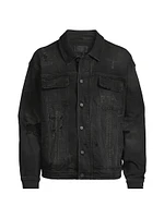 Crosses Distressed Denim Trucker Jacket