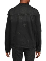 Crosses Distressed Denim Trucker Jacket