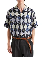 Short-Sleeved Argyle-Pattern Silk Twill Shirt