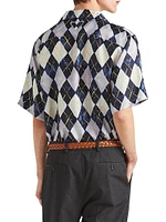 Short-Sleeved Argyle-Pattern Silk Twill Shirt