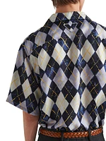 Short-Sleeved Argyle-Pattern Silk Twill Shirt