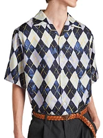 Short-Sleeved Argyle-Pattern Silk Twill Shirt