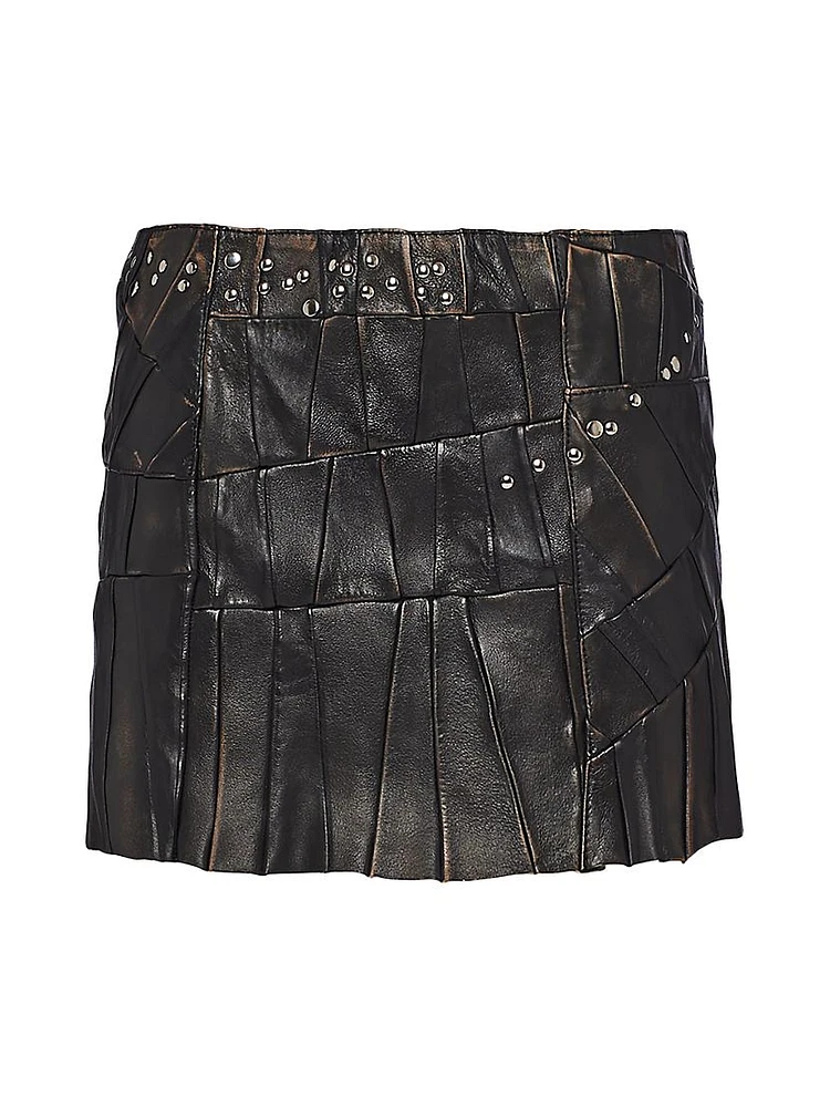 Studded Nappa Leather Patchwork Skirt