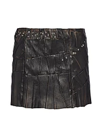 Studded Nappa Leather Patchwork Skirt