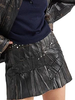 Studded Nappa Leather Patchwork Skirt