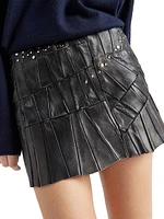 Studded Nappa Leather Patchwork Skirt