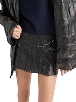 Studded Nappa Leather Patchwork Skirt