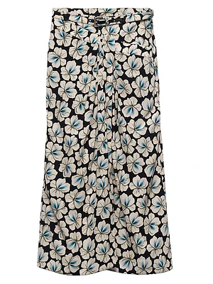 Printed Pongee Midi-Skirt