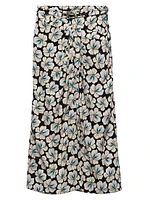 Printed Pongee Midi-Skirt